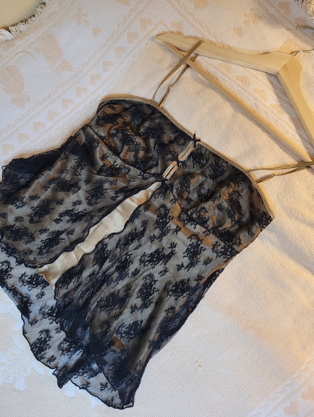 Black Lace Trim Camisole with Beige Accents